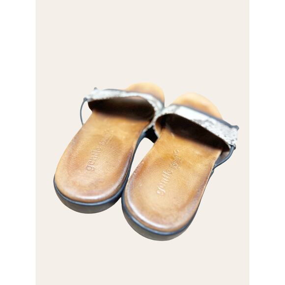 Gentle Souls Black Snake Print Leather Slip On Open Toe Slide Sandals Size 8 - Picture 3 of 8